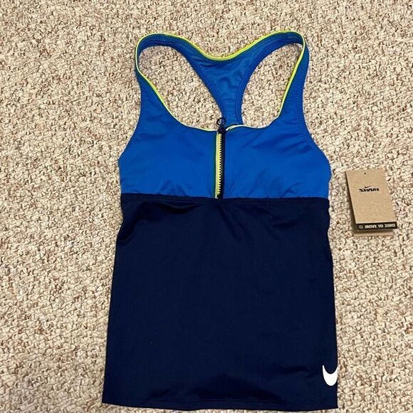 Nike Colorblock Racerback Tankini Top-Small - Picture 1 of 7